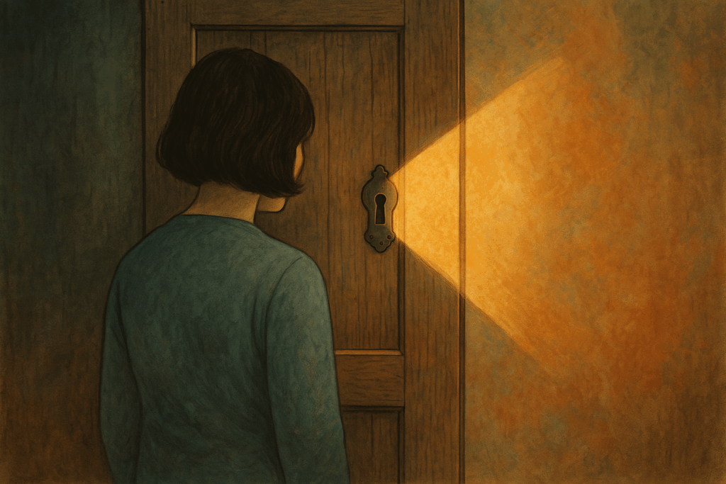 Secret de famille conséquences : lumière dorée passant à travers une serrure, symbole de vérité révélée et de transmission transgénérationnelle.