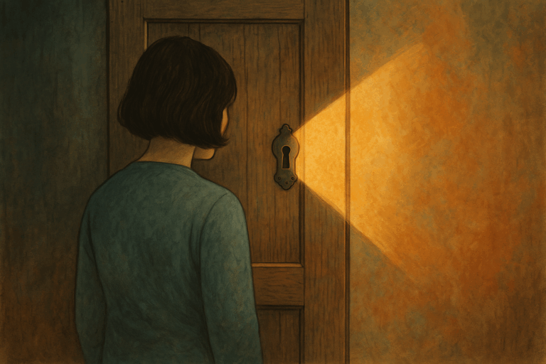 Secret de famille conséquences : lumière dorée passant à travers une serrure, symbole de vérité révélée et de transmission transgénérationnelle.