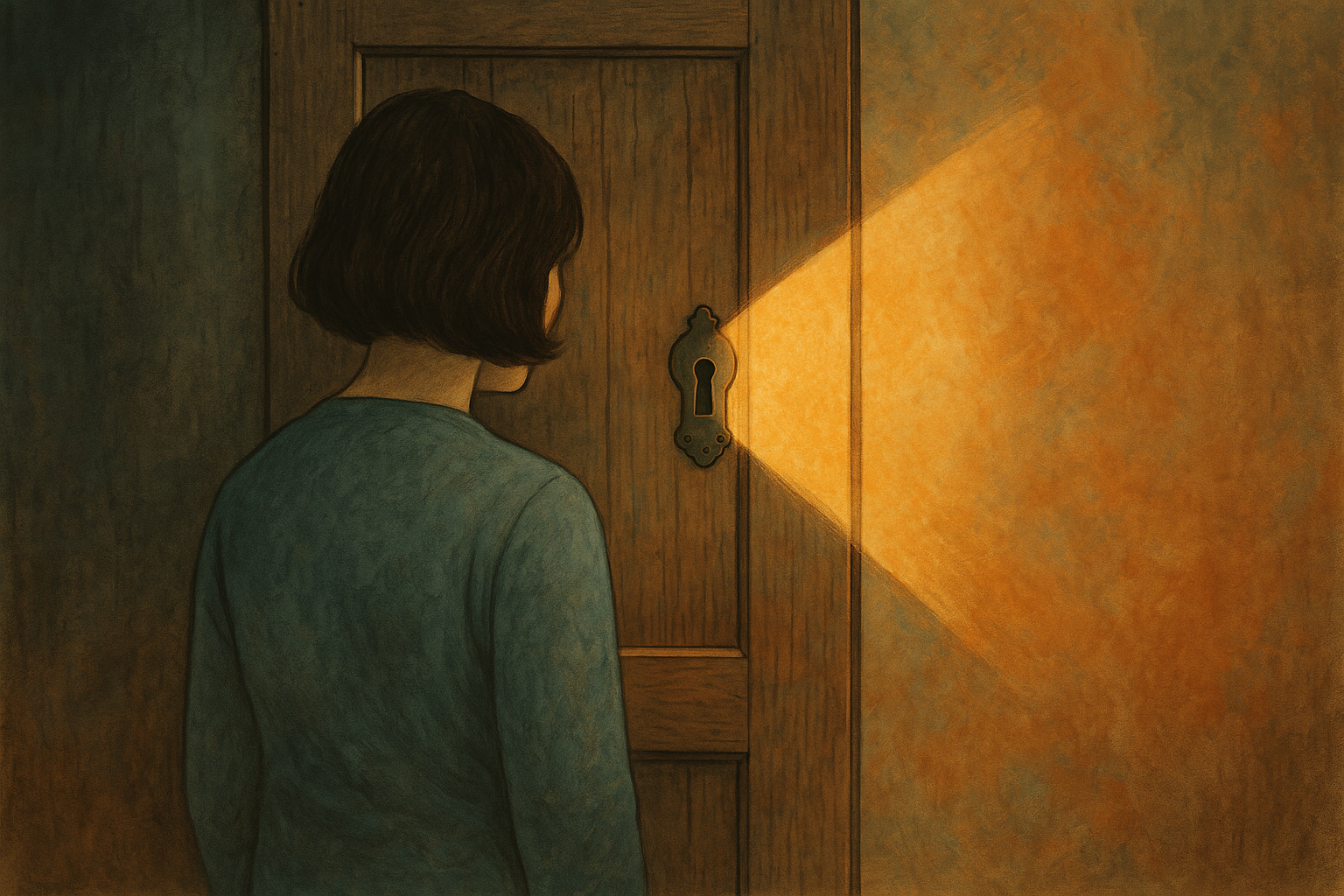 Secret de famille conséquences : lumière dorée passant à travers une serrure, symbole de vérité révélée et de transmission transgénérationnelle.