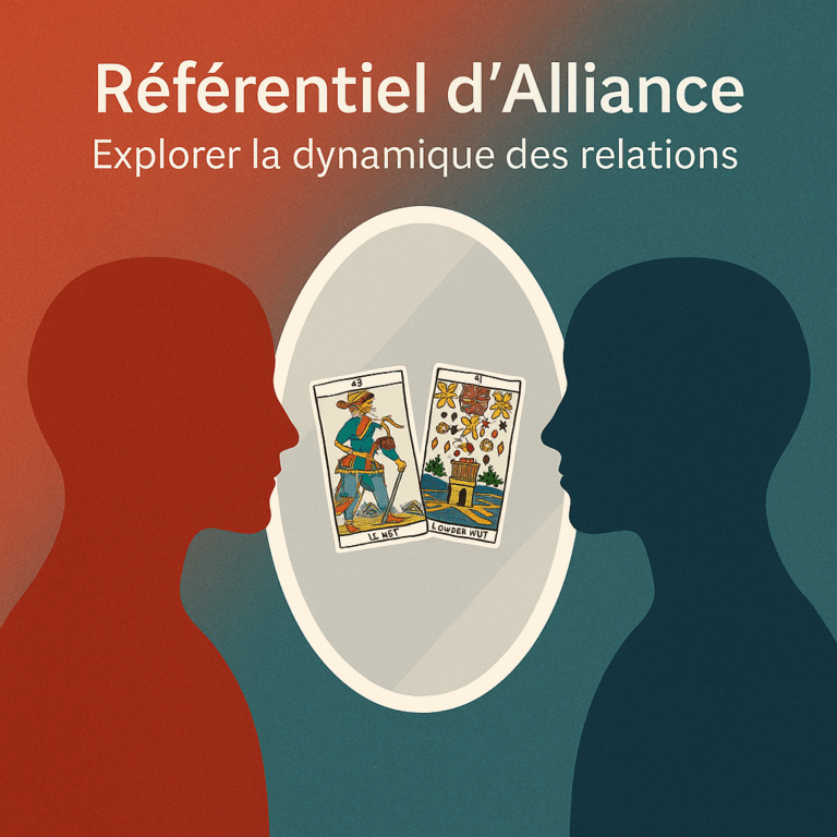 Illustration symbolique du Référentiel d’Alliance : deux silhouettes humaines se font face, reliées par un cercle lumineux central représentant la dynamique des relations.